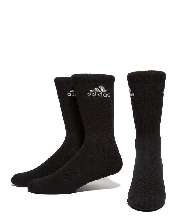 Adidas 3 Pack Crew Socks Musta