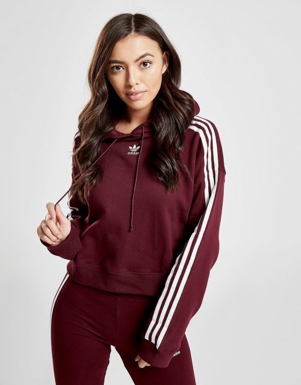 Adidas Originals 3-Stripes Crop Overhead Huppari Maroon / White