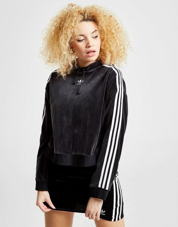 Adidas Originals 3-Stripes Velvet Crop Overhead Huppari Musta