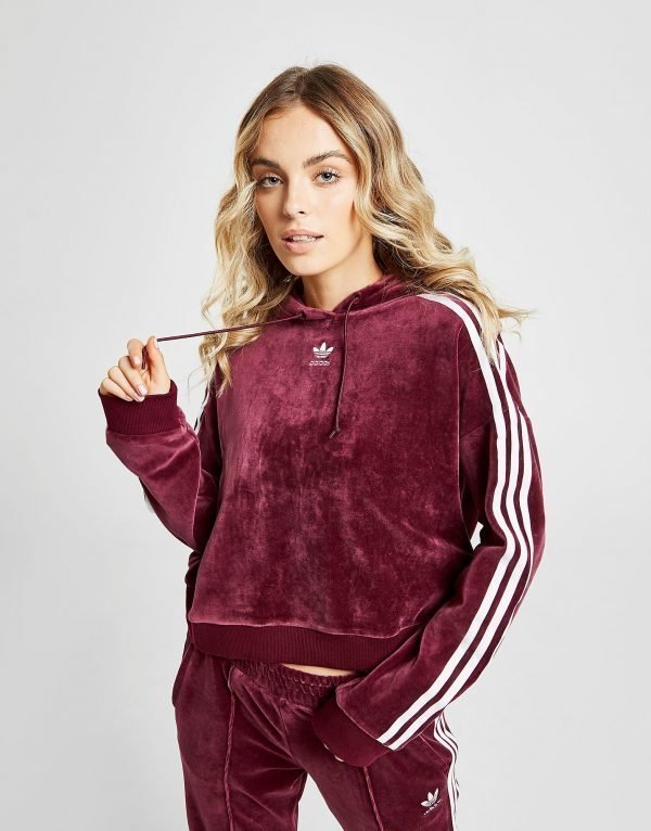 Adidas Originals 3-Stripes Velvet Crop Overhead Huppari Punainen