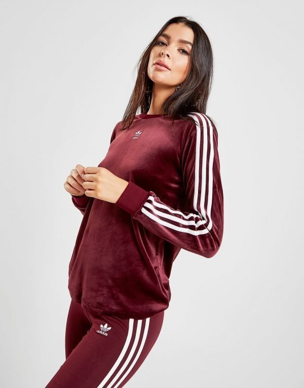 Adidas Originals 3-Stripes Velvet Long Sleeve California T-Shirt Maroon / White
