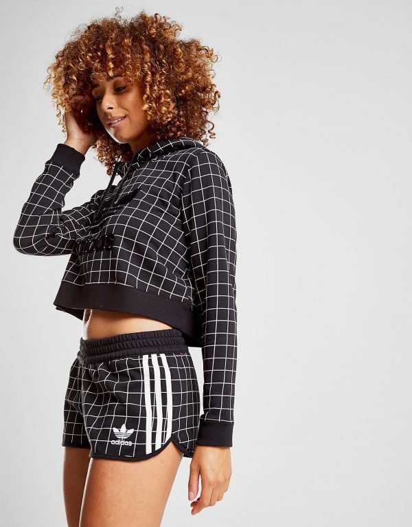 Adidas Originals All Over Grid Print Crop Huppari Musta