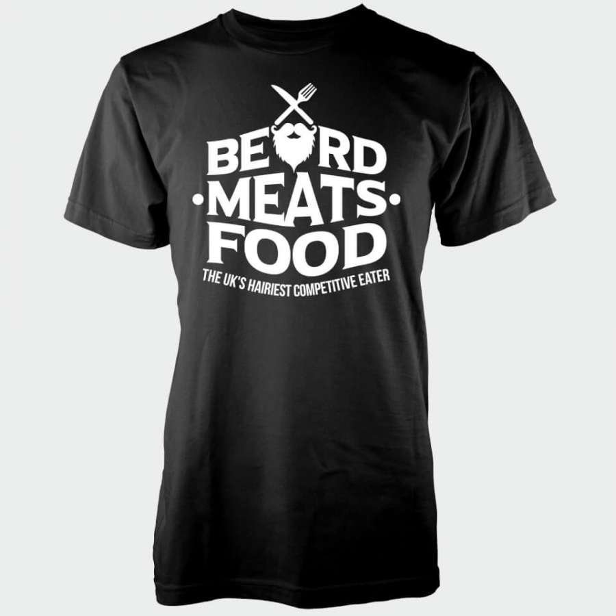 Beard Meets Food Men's Black T-Shirt XL Musta