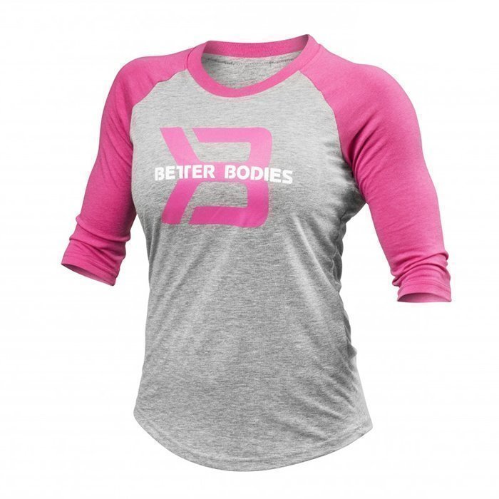 Better Bodies Women's Baseball Tee Grey Melange/Pink Large