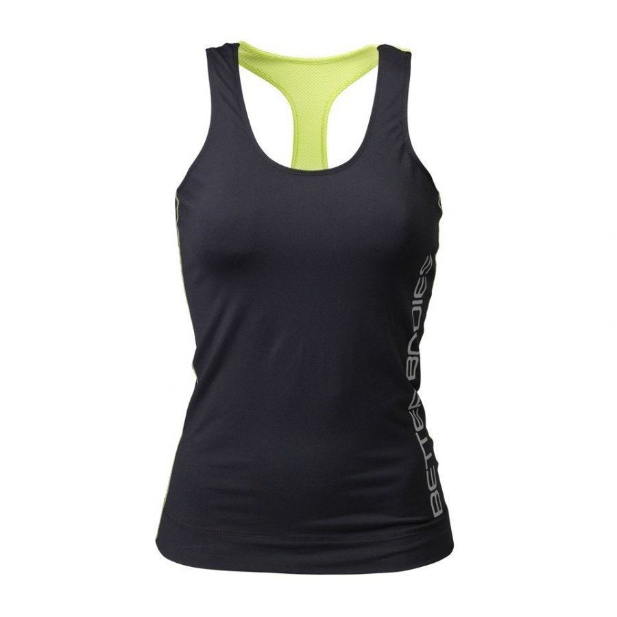 Better Bodies Women's T-Back Tank Top Black/Lime L Black/Green