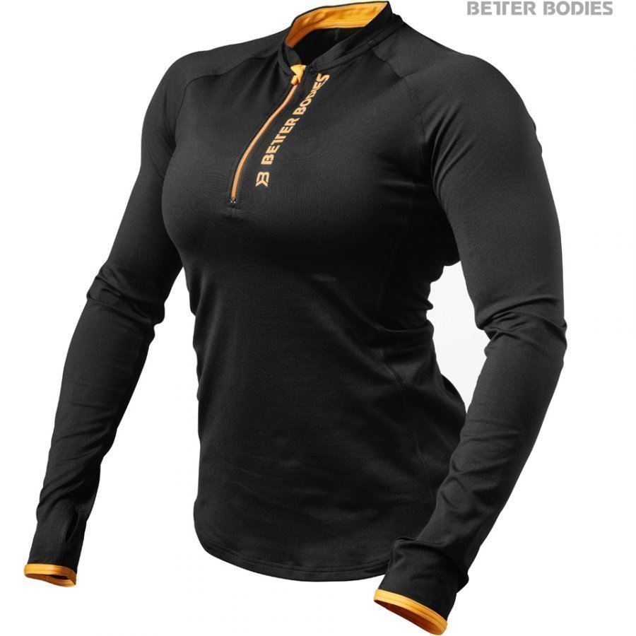 Better Bodies Women's Zipped Long Sleeve Top Black/Orange M Black/Orange