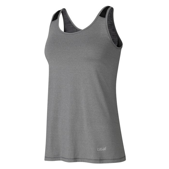 Casall Sheer Mesh Tank DK Grey Melange 34