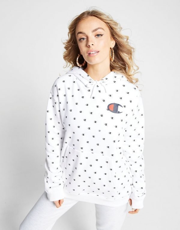 Champion All Over Print Logo Boyfriend Huppari Valkoinen