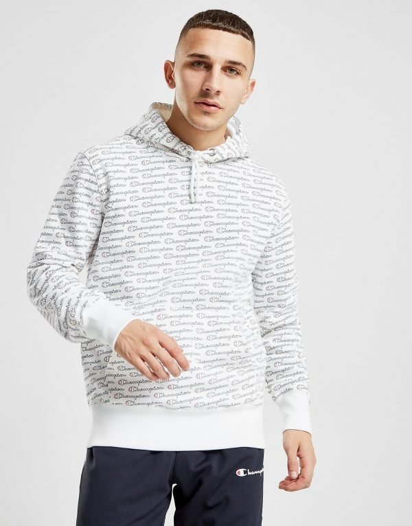 Champion All Over Print Script Hoodie Valkoinen