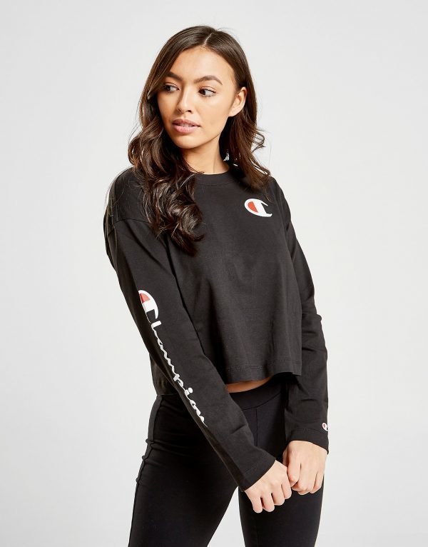 Champion Long Sleeve Crop T-Paita Musta