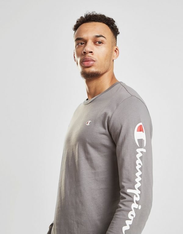 Champion Long Sleeve Script T-Shirt Harmaa