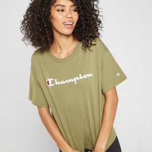 Champion Script Logo Boyfriend T-Paita Khaki / White