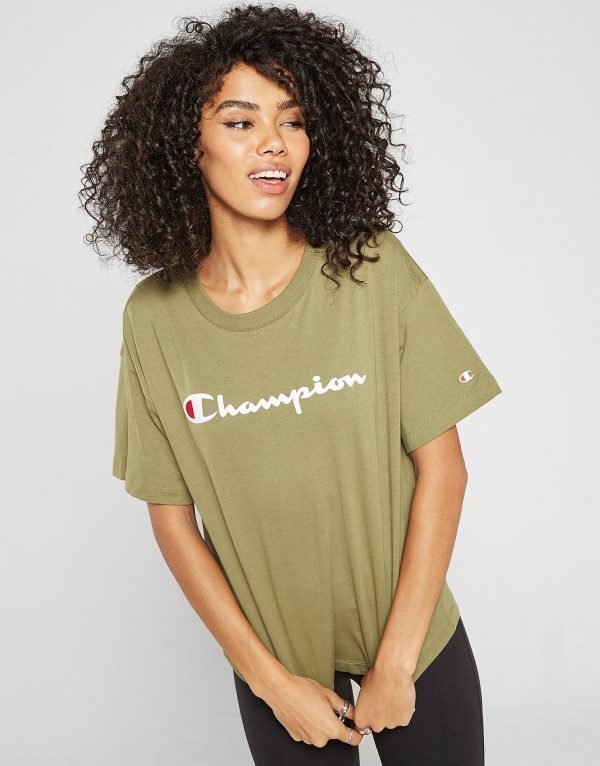 Champion Script Logo Boyfriend T-Paita Khaki / White