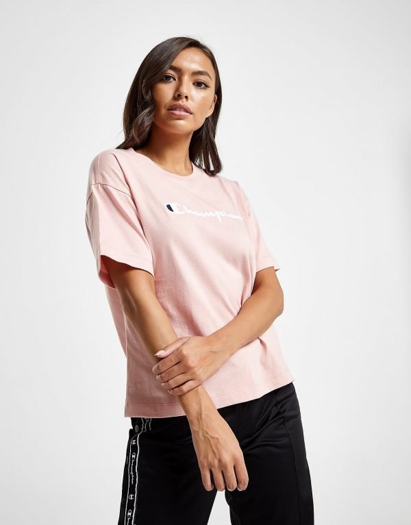 Champion Script Logo Boyfriend T-Paita Vaaleanpunainen