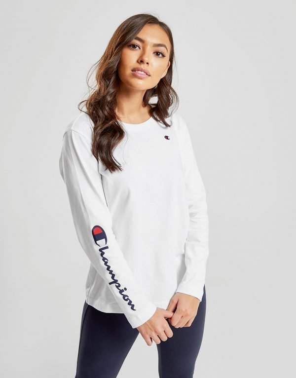 Champion Script Sleeve Long Sleeve Paita Valkoinen