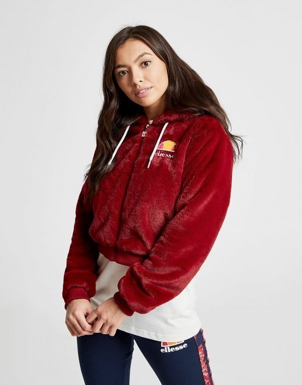 Ellesse Anne-Marie Faux Fur Crop Full Zip Jacket Punainen