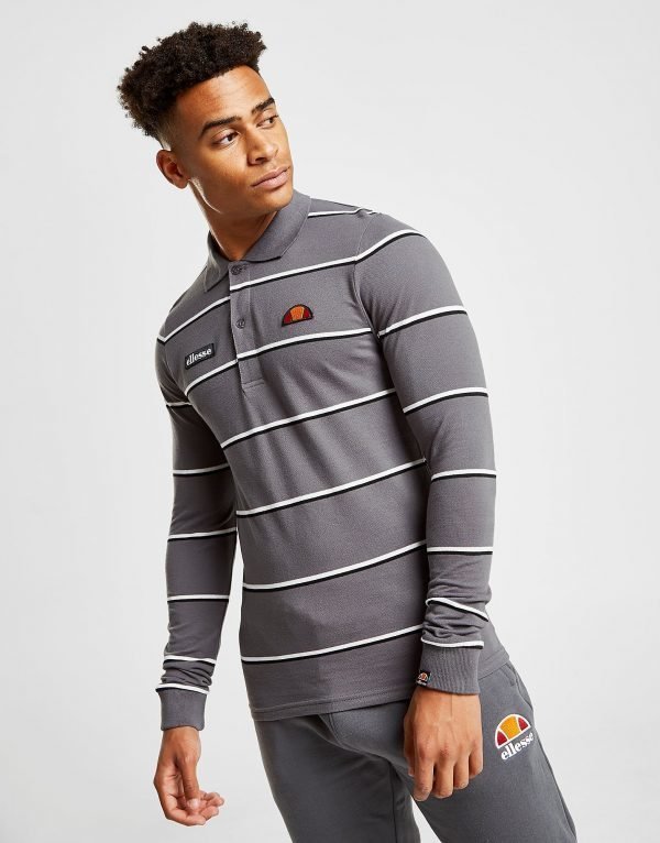 Ellesse Maffio Stripe Long Sleeve Polo Shirt Harmaa