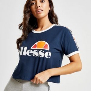 Ellesse Tape Crop Ringer T-Shirt Laivastonsininen