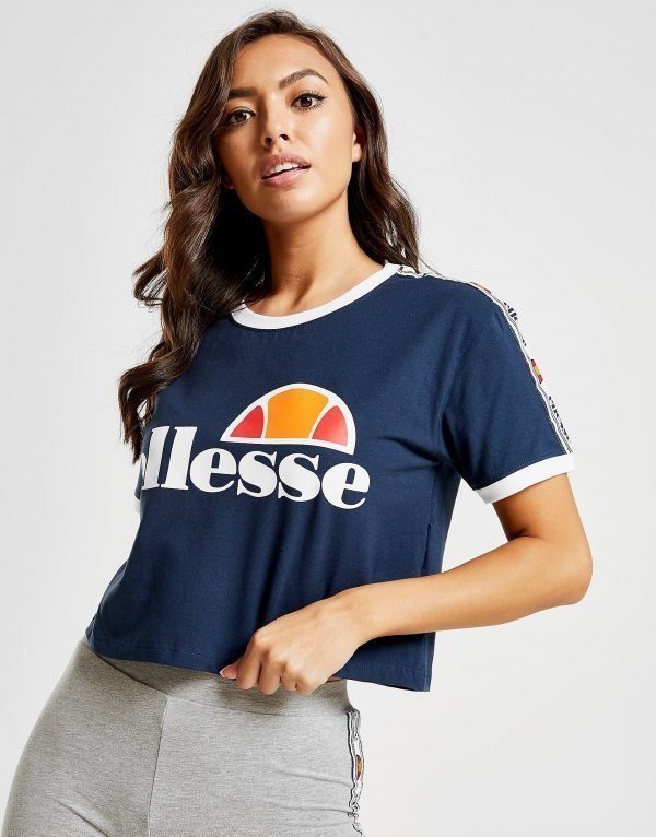 Ellesse Tape Crop Ringer T-Shirt Laivastonsininen