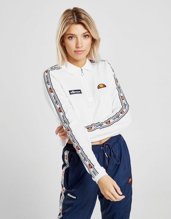 Ellesse Tape Long Sleeve Crop Polo Shirt Valkoinen