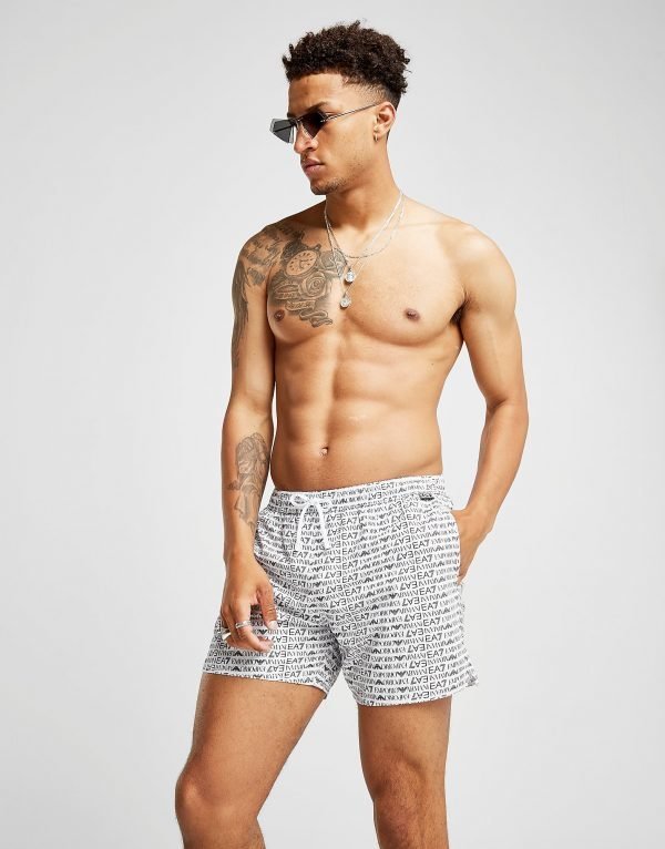 Emporio Armani Ea7 All Over Print Swim Shorts Valkoinen