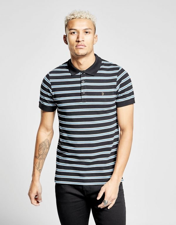 Farah Short Sleeve Stripe Polo Shirt Musta