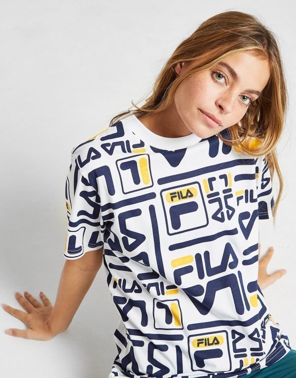 Fila All Over Print Boyfriend T-Shirt Valkoinen