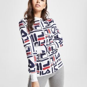 Fila All Over Print Long Sleeve Boyfriend T-Shirt Valkoinen