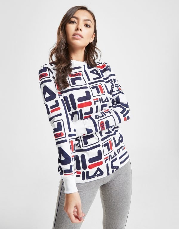 Fila All Over Print Long Sleeve Boyfriend T-Shirt Valkoinen