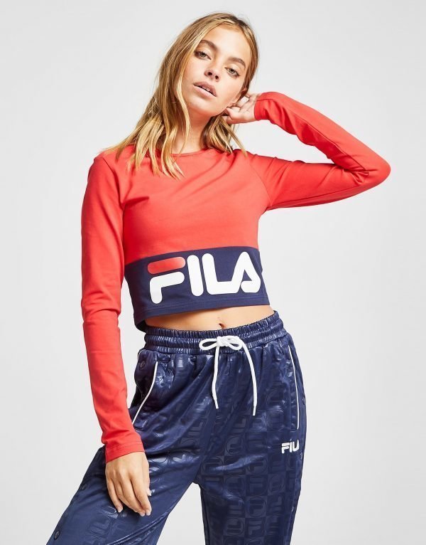 Fila Colour Block Long Sleeve Logo Crop T-Paita Punainen