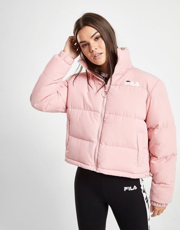 Fila Logo Crop Puffer Jacket Vaaleanpunainen