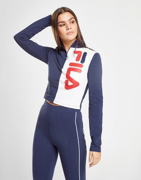 Fila Zip Long Sleeve Logo Crop T-Shirt Laivastonsininen