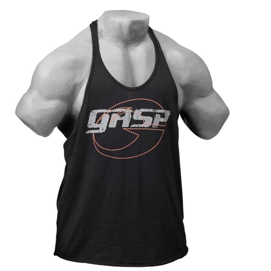 GASP Deep Cut Slub Tank Top Black L Musta