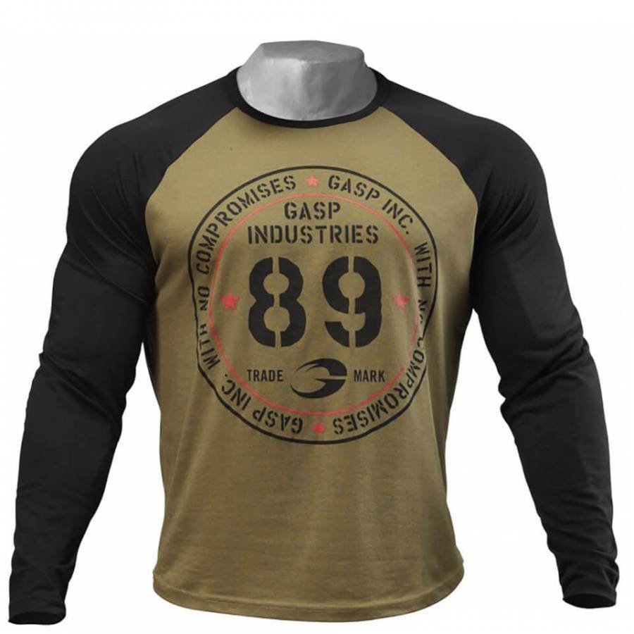 GASP Raglan Long Sleeve T-Shirt Military Olive/Black L Green/Black
