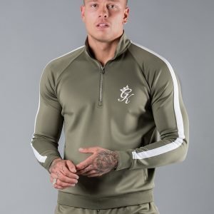 Gym King 1/4 Zip Track Top Khaki / White