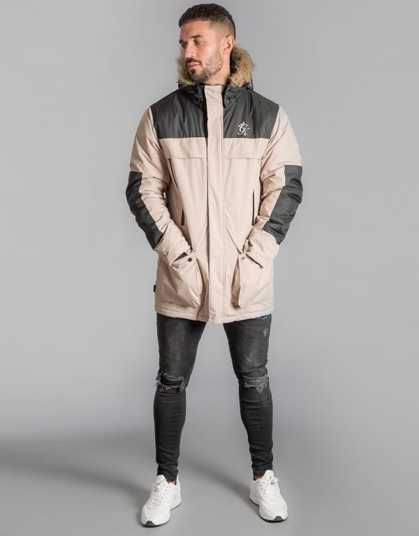 Gym King Colour Block Parka Jacket Beige