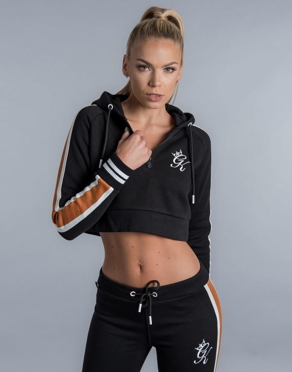 Gym King Tape Crop 1/2 Zip Hoodie Musta