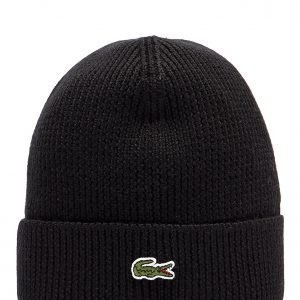 Lacoste Cuffed Beanie Hat Musta