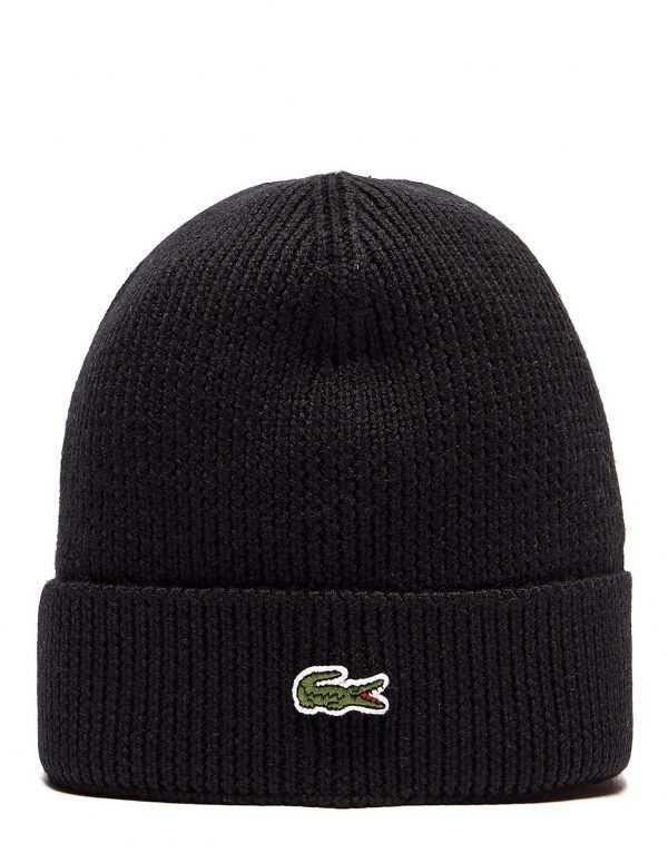 Lacoste Cuffed Beanie Hat Musta