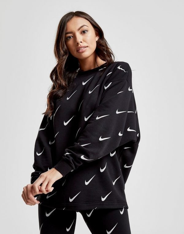 Nike All Over Print Swoosh Crew Sweatshirt Musta