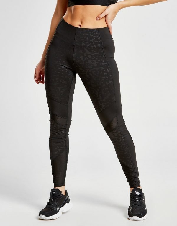 Only Play Leopard Mesh Insert Leggings Musta