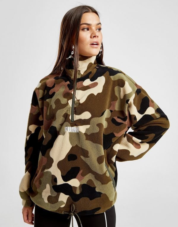 Puma All Over Camo Polar Fleece 1/4 Zip Sweatshirt Vihreä