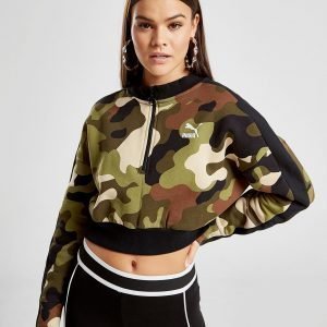 Puma All Over Print Camo Crop 1/4 Zip Verryttelypaita Vihreä