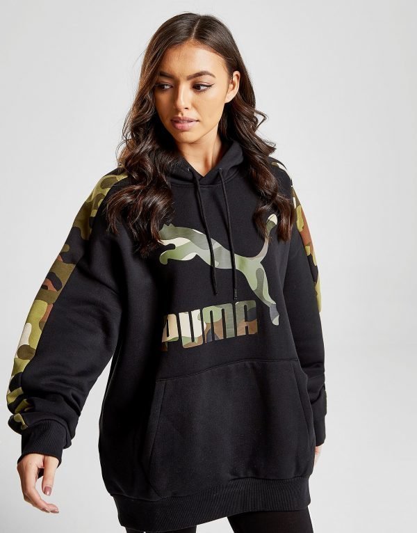 Puma All Over Print Camo Insert Overhead Hoodie Musta