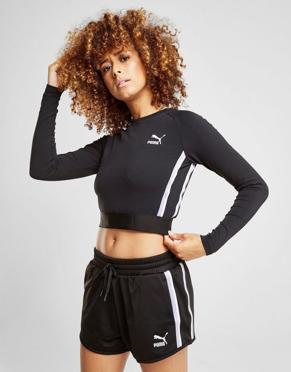 Puma Stripe Long Sleeve Crop Toppi Musta