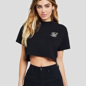 Siksilk Crop Logo T-Shirt Musta