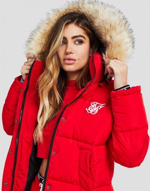 Siksilk Fur Hood Padded Jacket Punainen