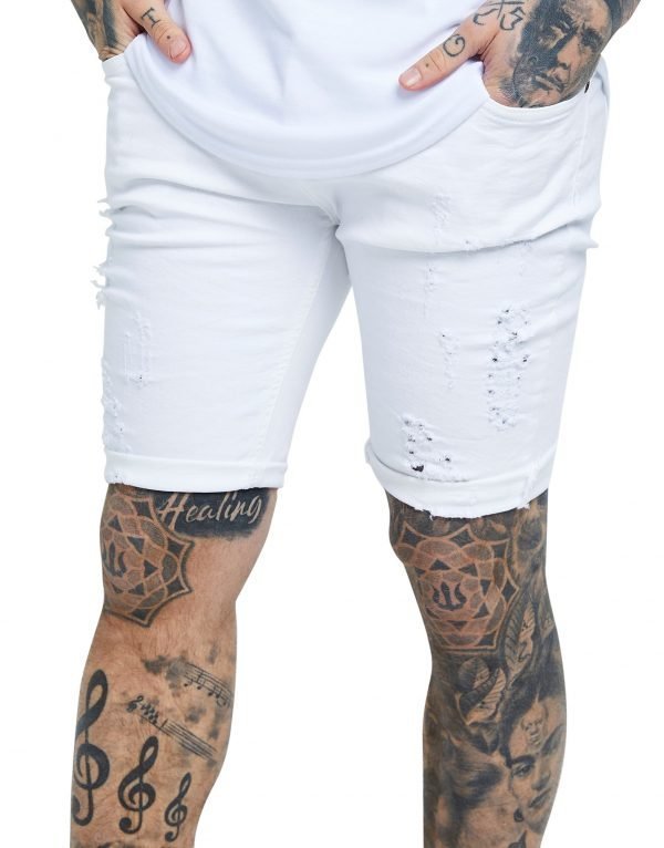 Siksilk Rip Denim Shorts Valkoinen