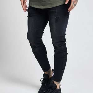 Siksilk Rip Washed Skinny Farkut Musta