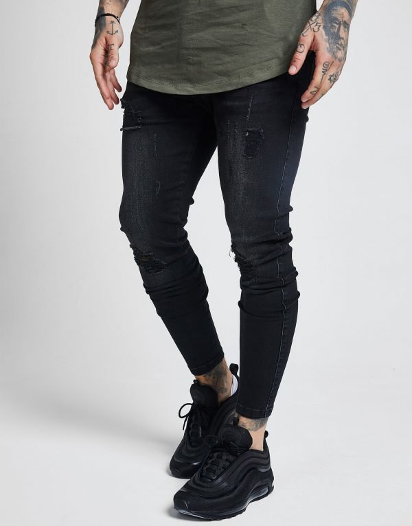 Siksilk Rip Washed Skinny Farkut Musta